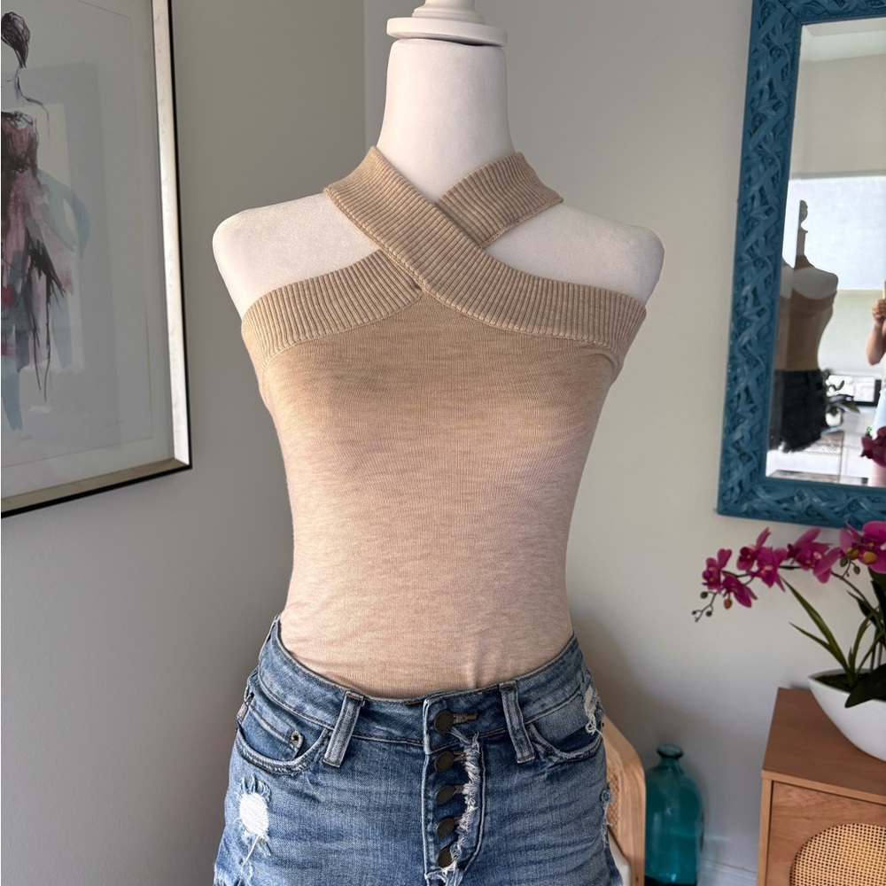 Le Lis Tan Cross-Neck Bodysuit